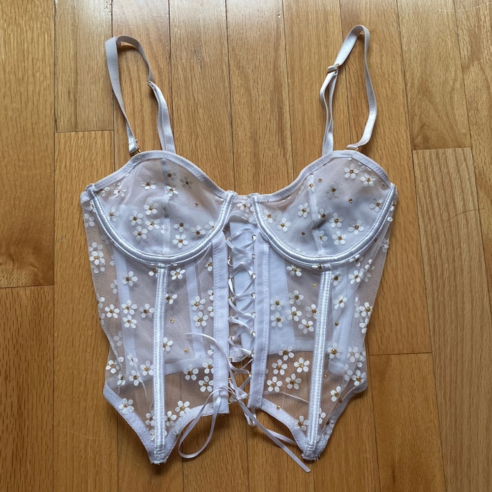Flower White Corset Top
